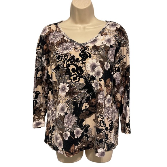 Mirror Image Sequin Embellished V Neck Floral Print Long‎ Sleeve Top XL - Picture 1 of 11